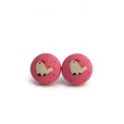 Fabric Buttons Earrings - Chicken Earrings, Pink color