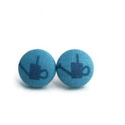 Blue Fabric Buttton Earrings