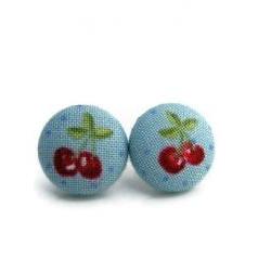 Red Cherry Mini Fabric Buttons Earrings